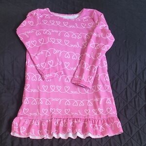 Pink Heart Print Girls' Ruffle Hem Dress Nigth 4 Years